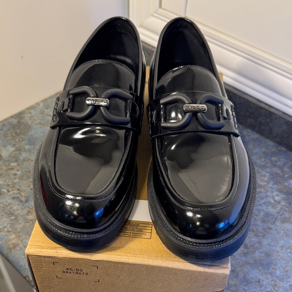 Aldo Glossy Black Loafers for Men
